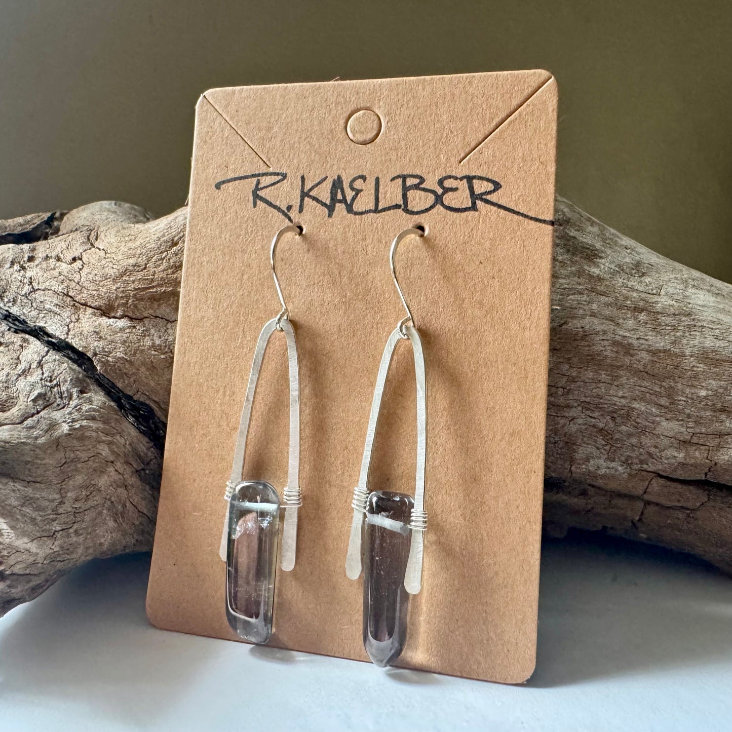 Aura Quartz A-Frame Earrings with Hammered Sterling Silver
