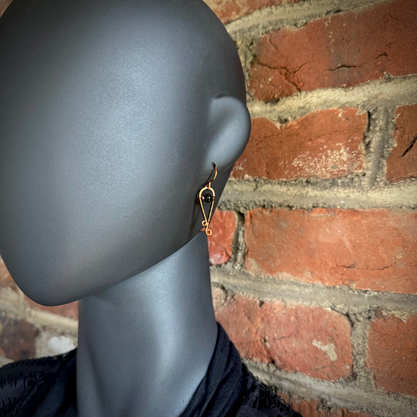 Onyx, Copper and Antique Bronze Dangle Earrings - Made to Order