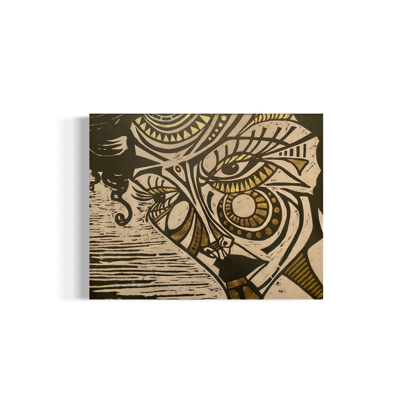 Ruby 1/1 - Original Black Ink Woodblock Print with Gold Leaf accent