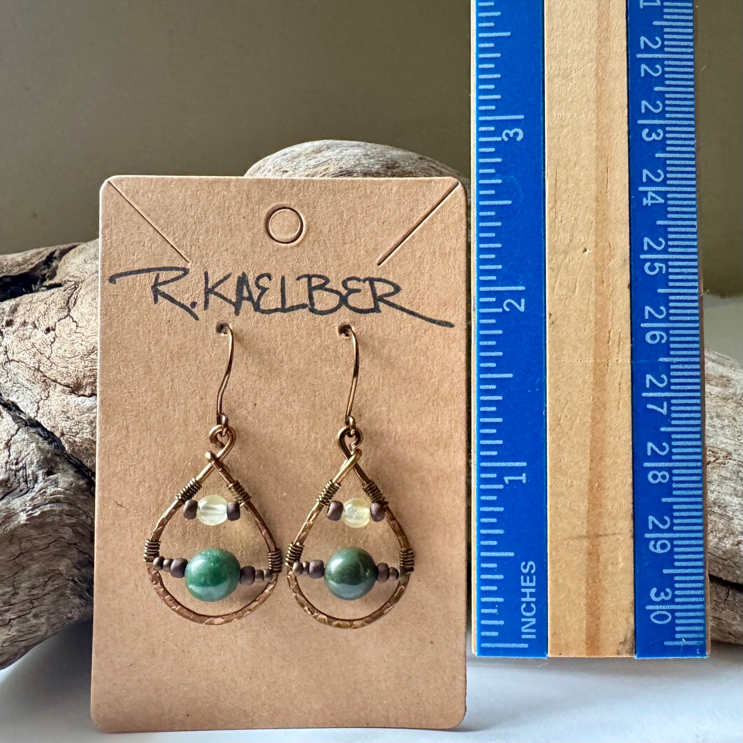 Prehnite, Jade, and Antique Bronze Teardrop Earrings - Made to Order