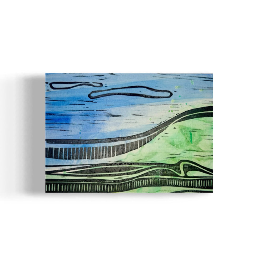 Kalapaki Beach Edition Variable of 15 with Watercolor - Original Linocut Print with Black Ink on Paper