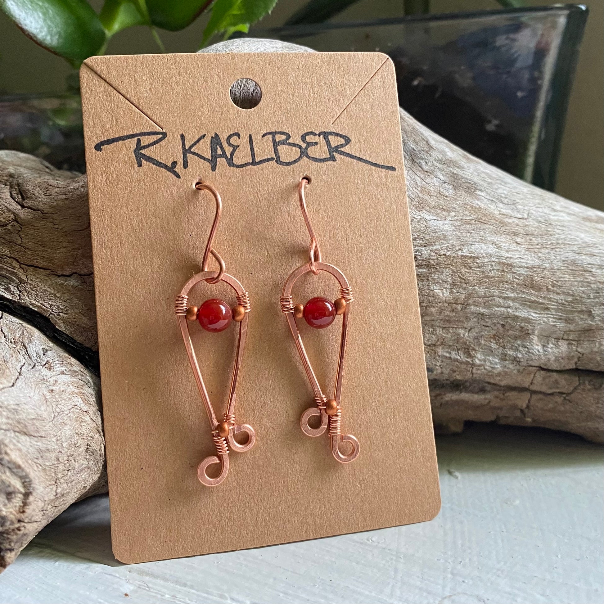 Carnelian and Copper Dangle Earrings - R.Kaelber Art