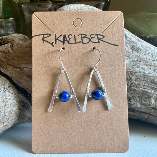 Lapis Lazuli A-Frame Earrings with Hammered Sterling Silver - Made to Order