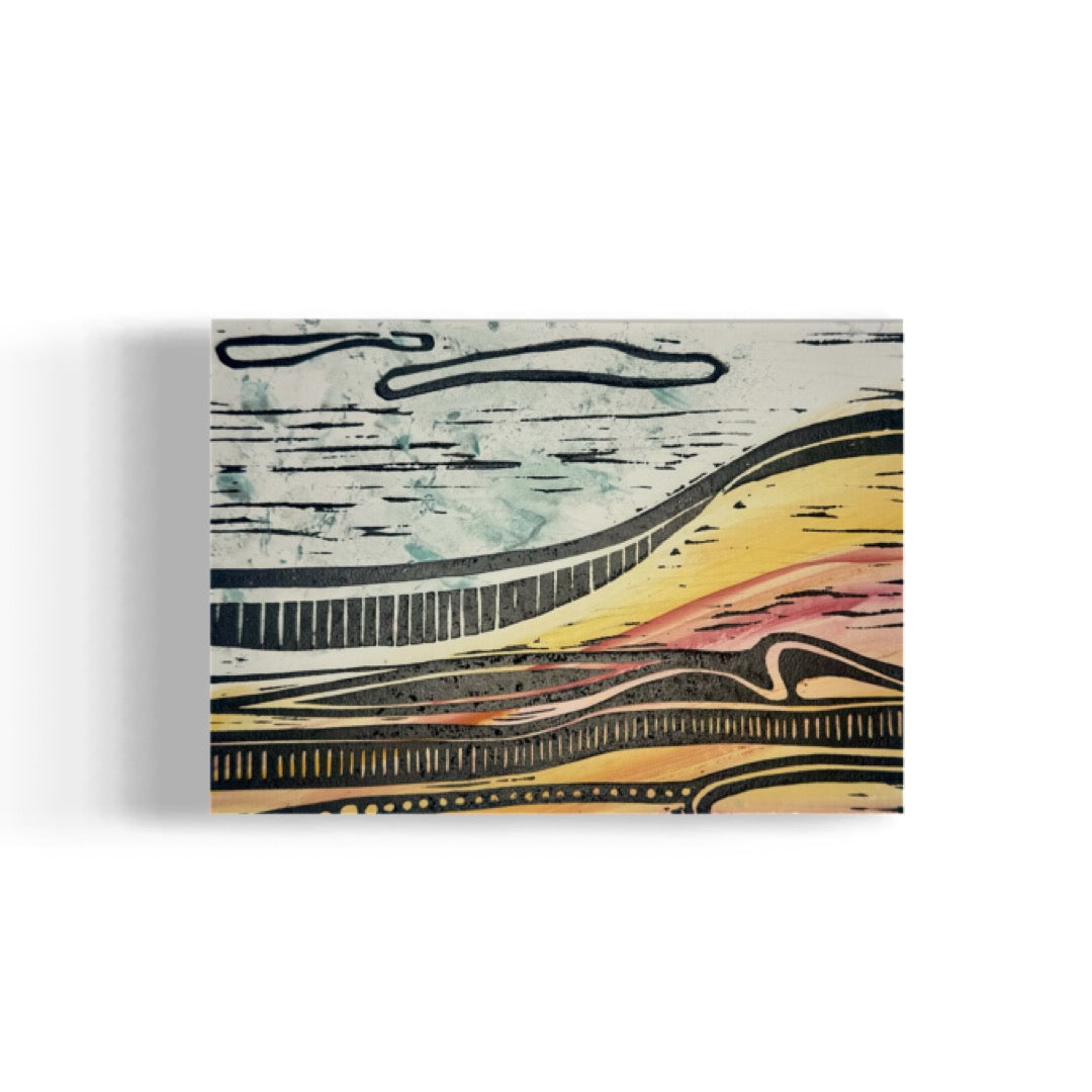 Kalapaki Beach Edition Variable of 15 with Watercolor - Original Linocut Print with Black Ink on Paper