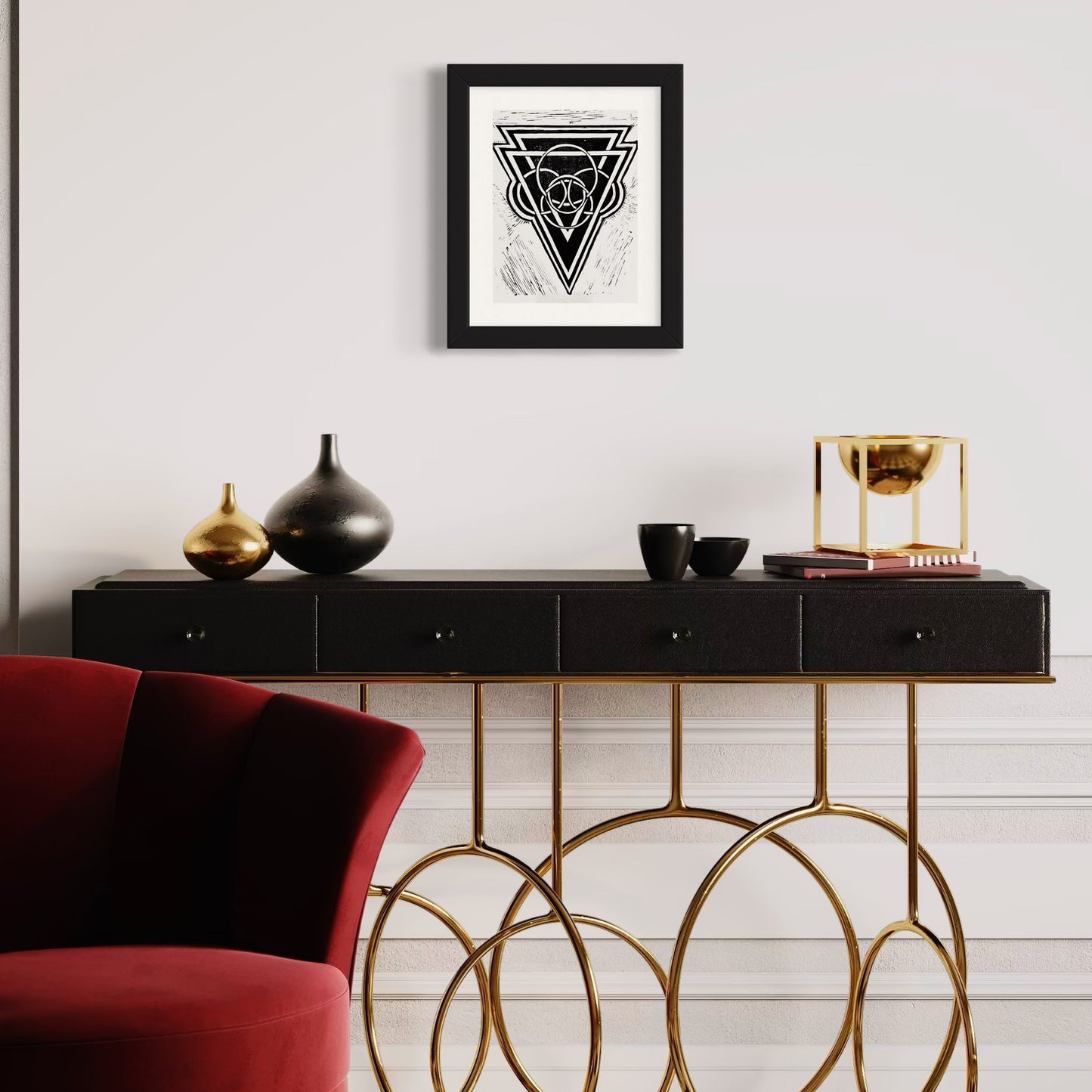 Energy Direction Edition of 10- Original Linocut Print with Black Ink on Paper