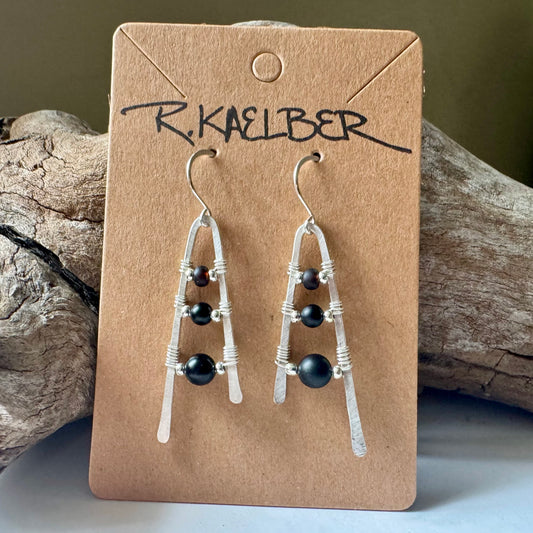 Onyx A-Frame Earrings with Hammered Sterling Silver
