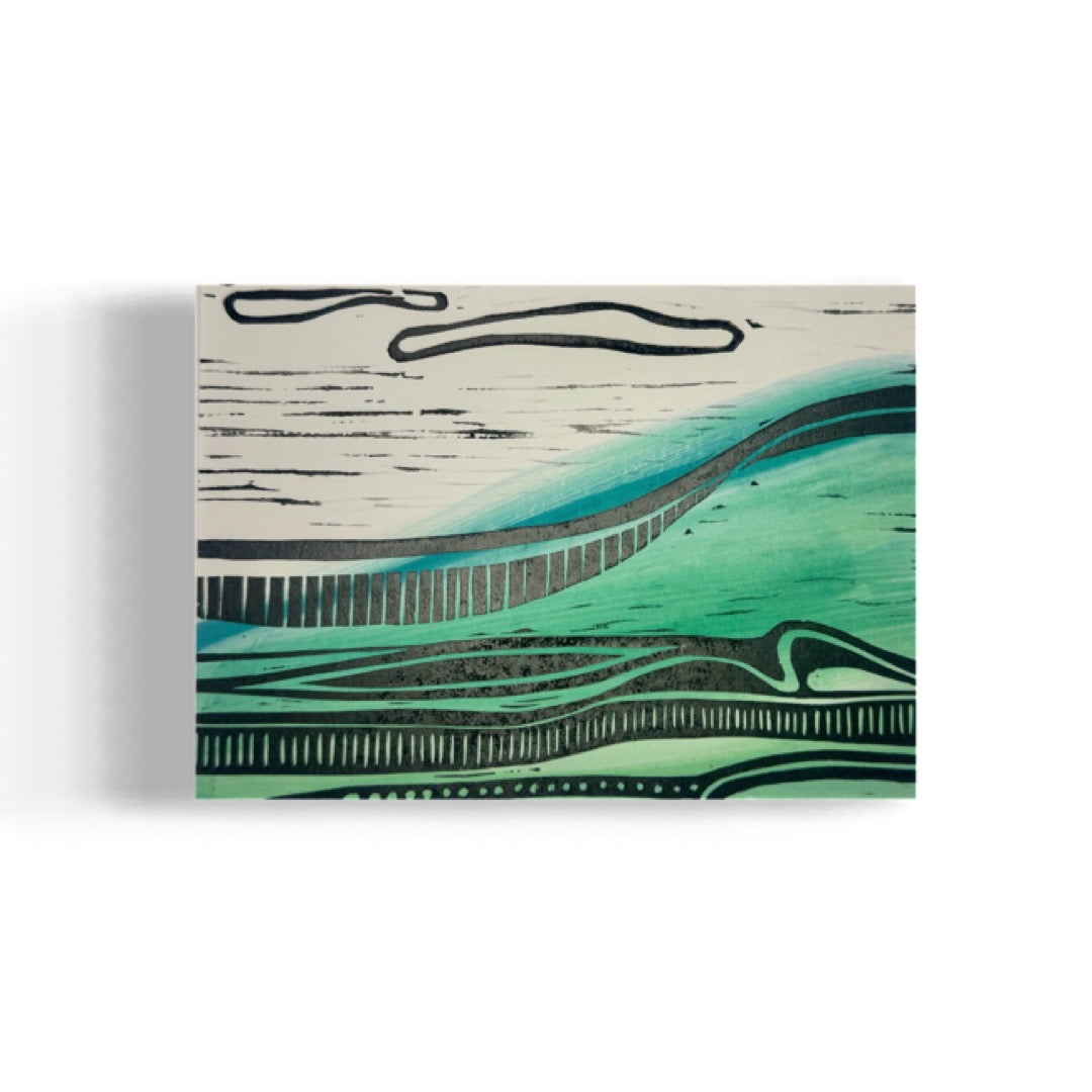 Kalapaki Beach Edition Variable of 15 with Watercolor - Original Linocut Print with Black Ink on Paper
