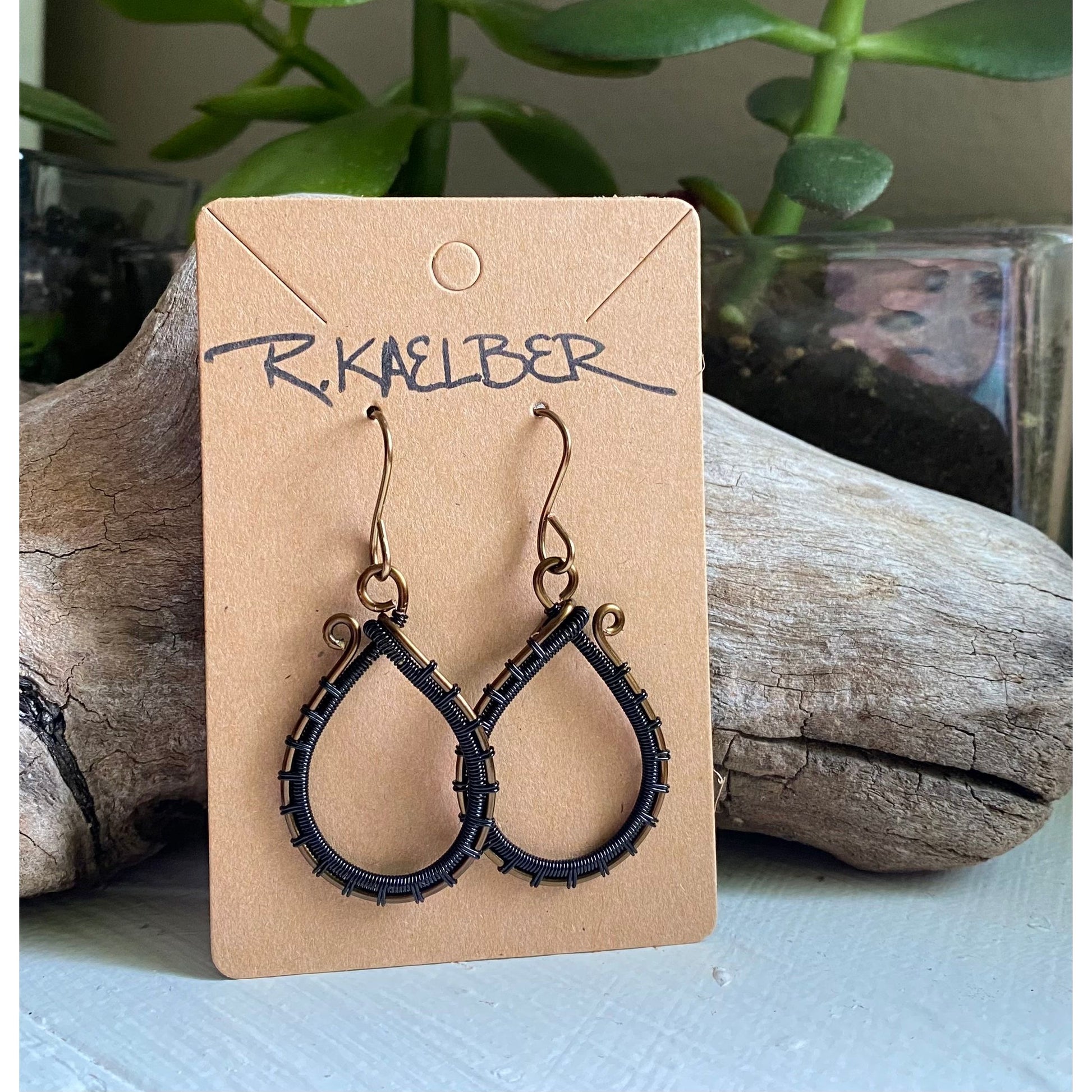 Antique Bronze and Black wire wrapped Earrings - R.Kaelber Art