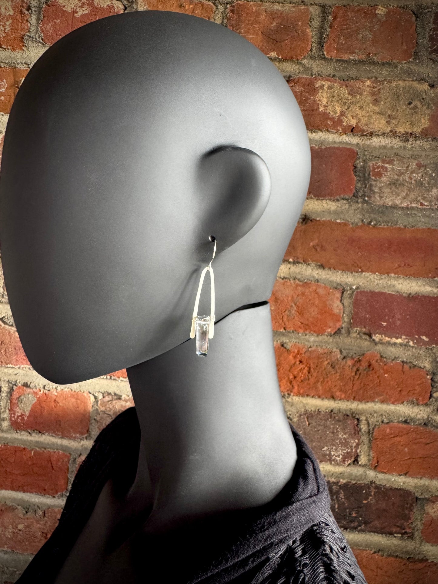 Aura Quartz A-Frame Earrings with Hammered Sterling Silver