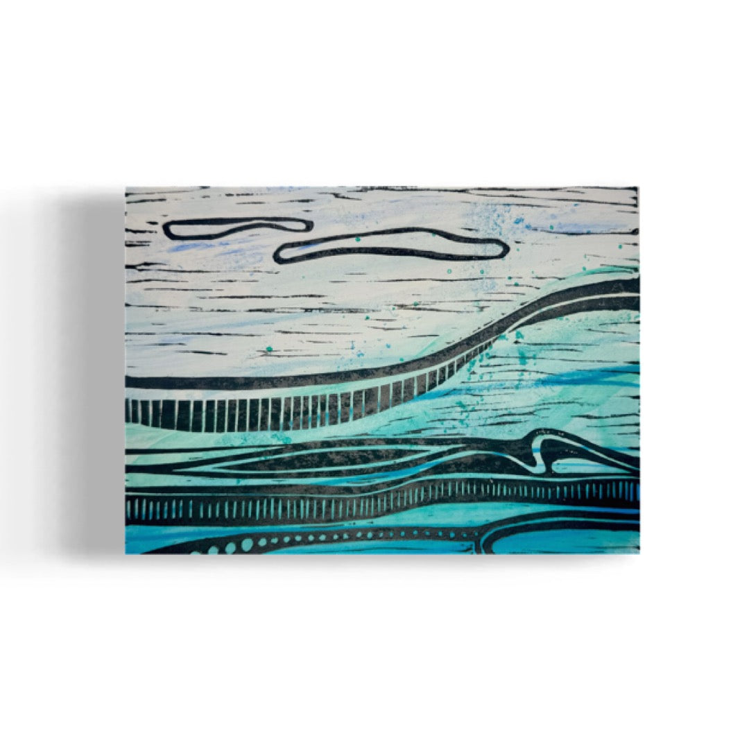 Kalapaki Beach Edition Variable of 10 with Acrylic - Original Linocut Print with Black Ink on Paper