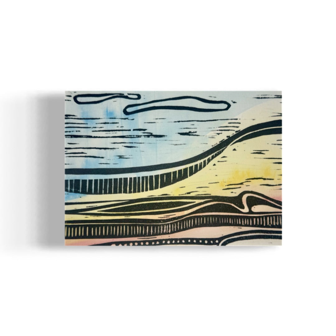 Kalapaki Beach Edition Variable of 15 with Watercolor - Original Linocut Print with Black Ink on Paper