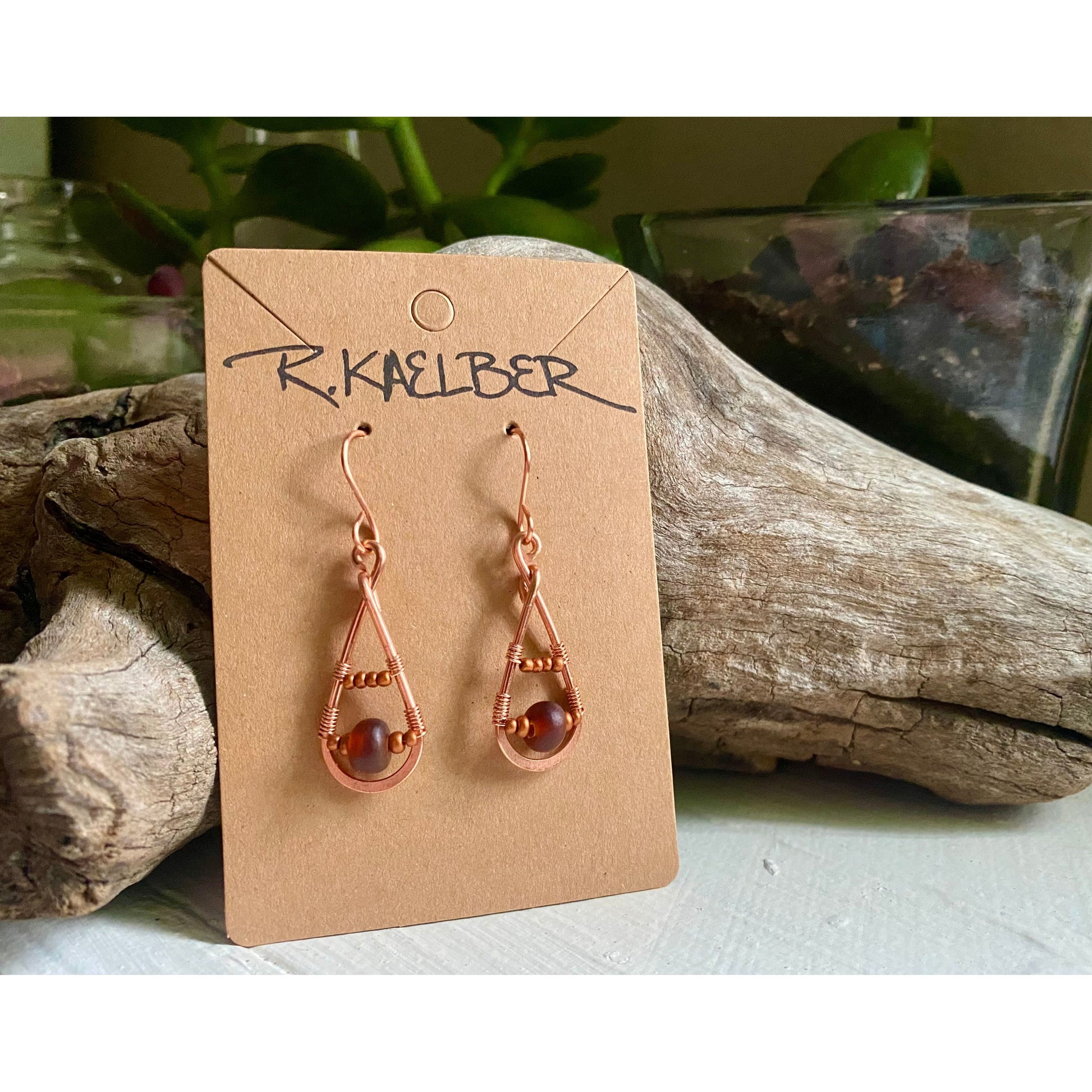 Horn and Copper Teardrop Earrings - R.Kaelber Art