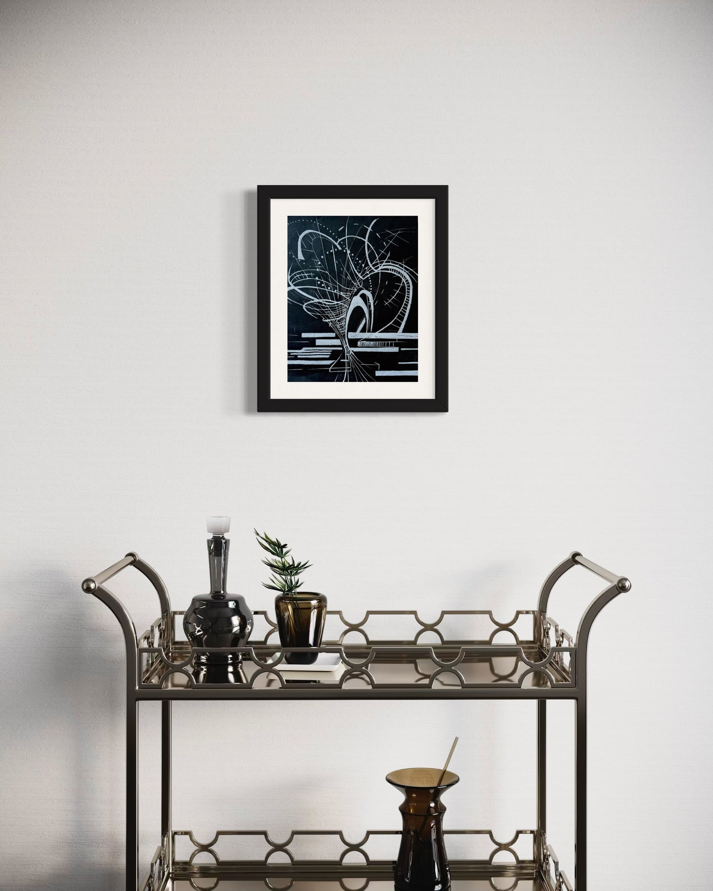 Spun Out and In - Original Black Ink Woodblock Print
