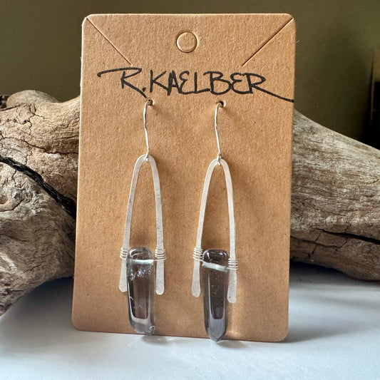 Aura Quartz A-Frame Earrings with Hammered Sterling Silver - Made to Order