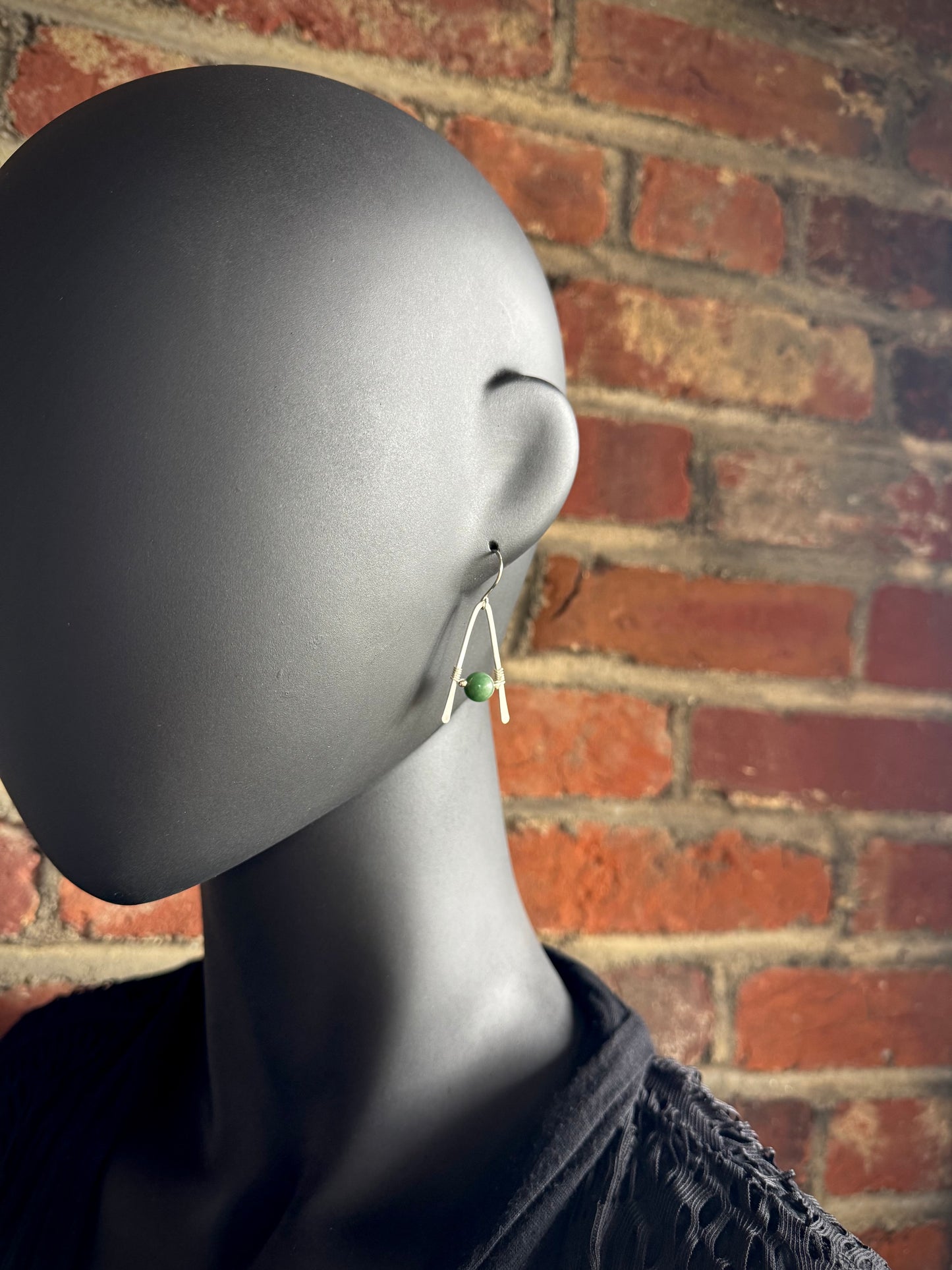 Jade A-Frame Earrings with Hammered Sterling Silver
