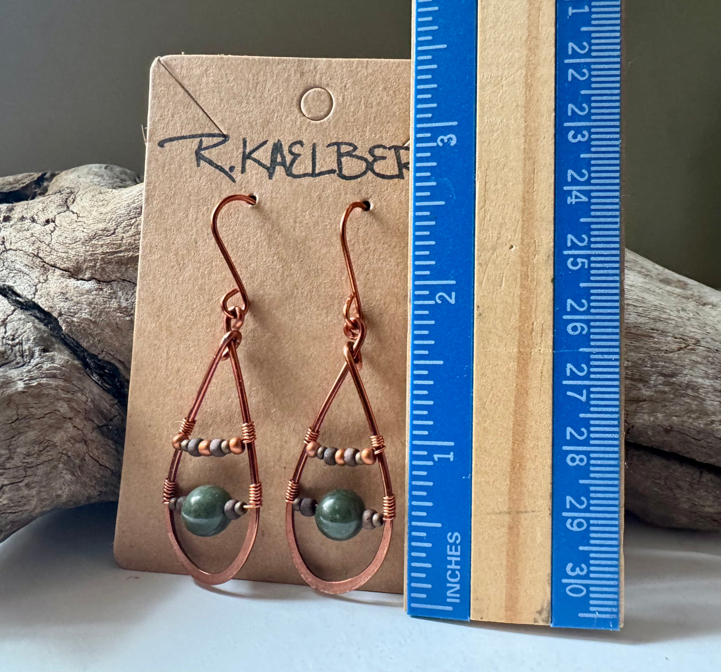 Jade and Copper Teardrop Earrings
