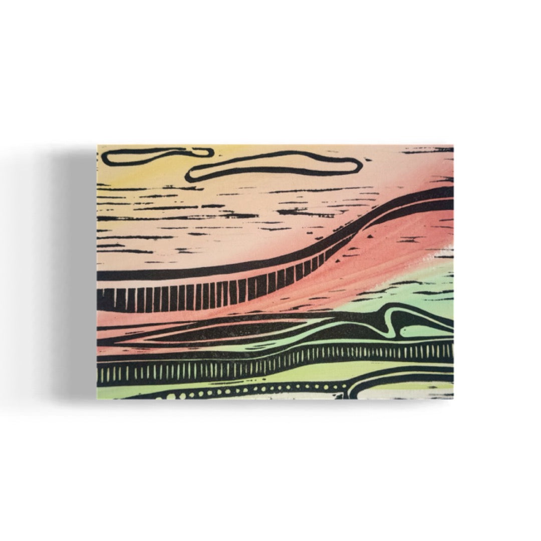 Kalapaki Beach Edition Variable of 15 with Watercolor - Original Linocut Print with Black Ink on Paper