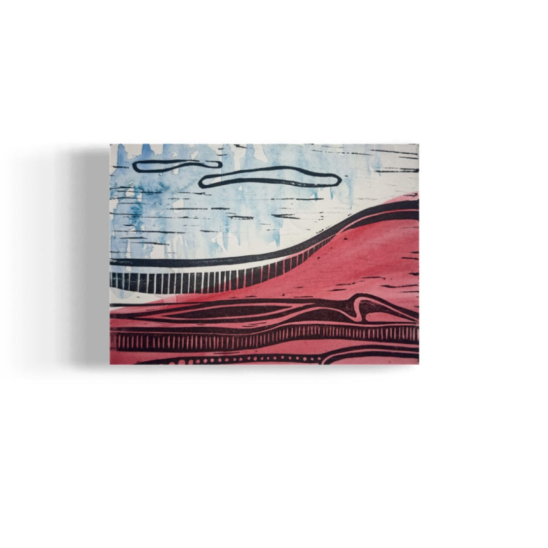 Kalapaki Beach Edition Variable of 15 with Watercolor - Original Linocut Print with Black Ink on Paper