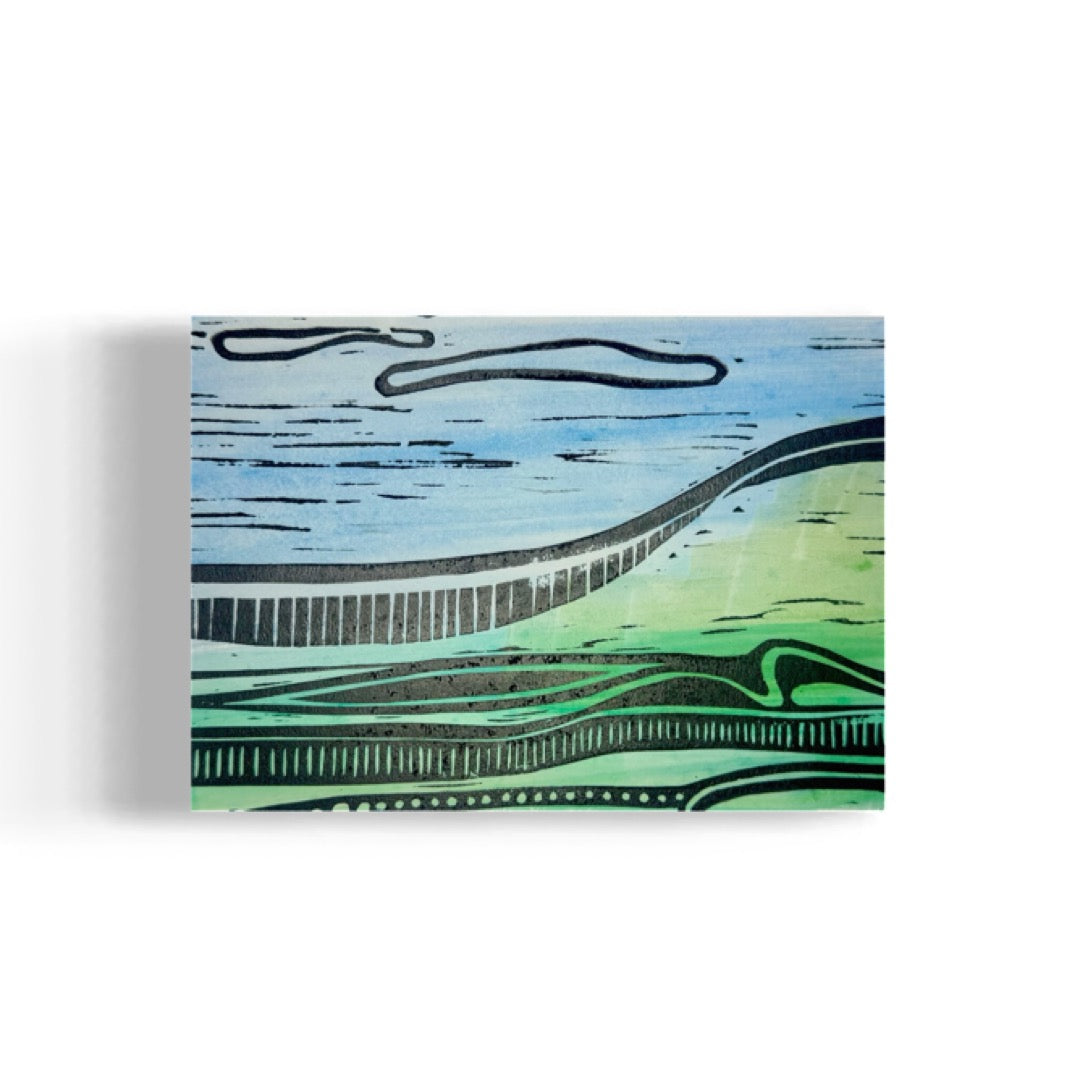 Kalapaki Beach Edition Variable of 15 with Watercolor - Original Linocut Print with Black Ink on Paper