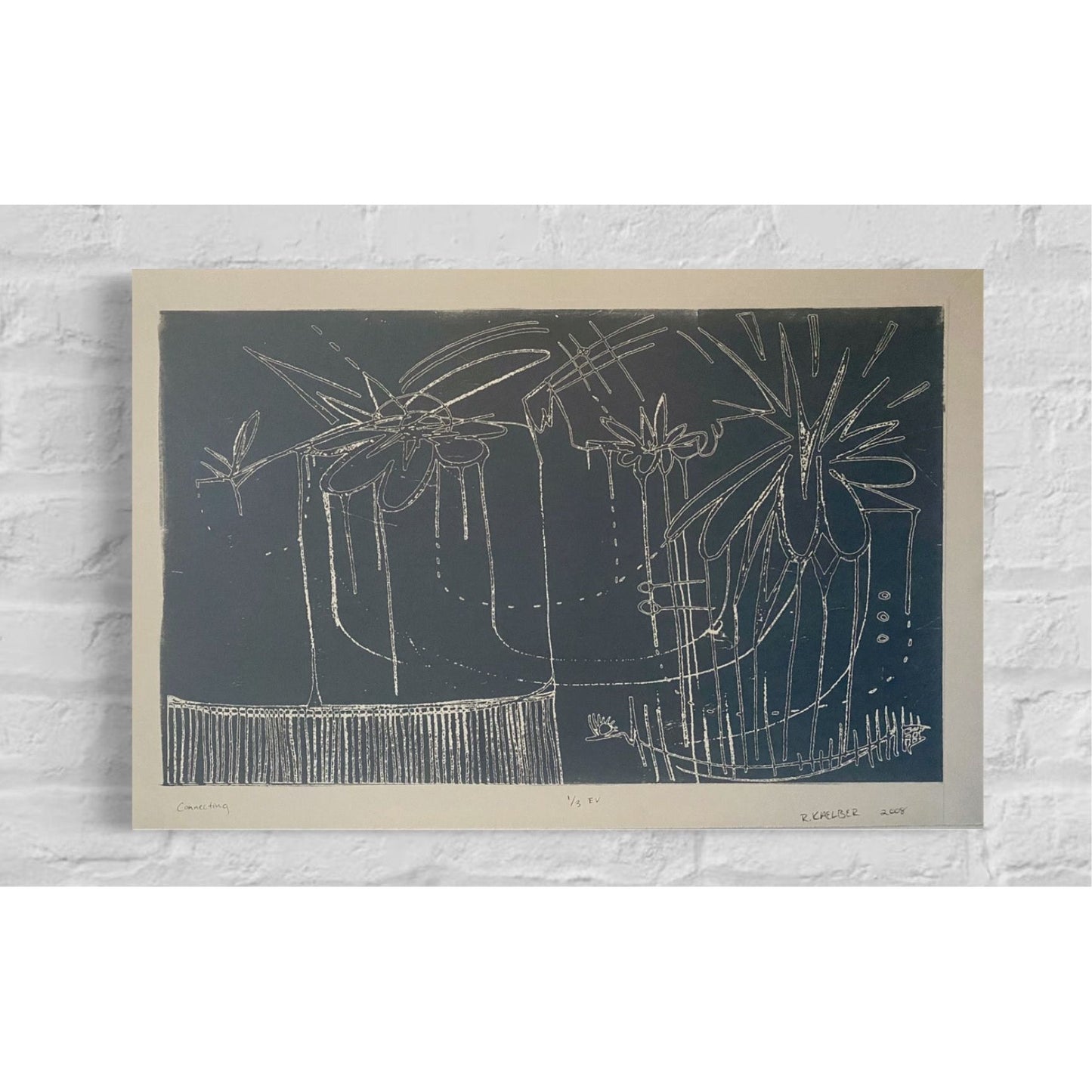 Connecting - Original Gray Ink Woodblock Print 1/3 EV - R.Kaelber Art