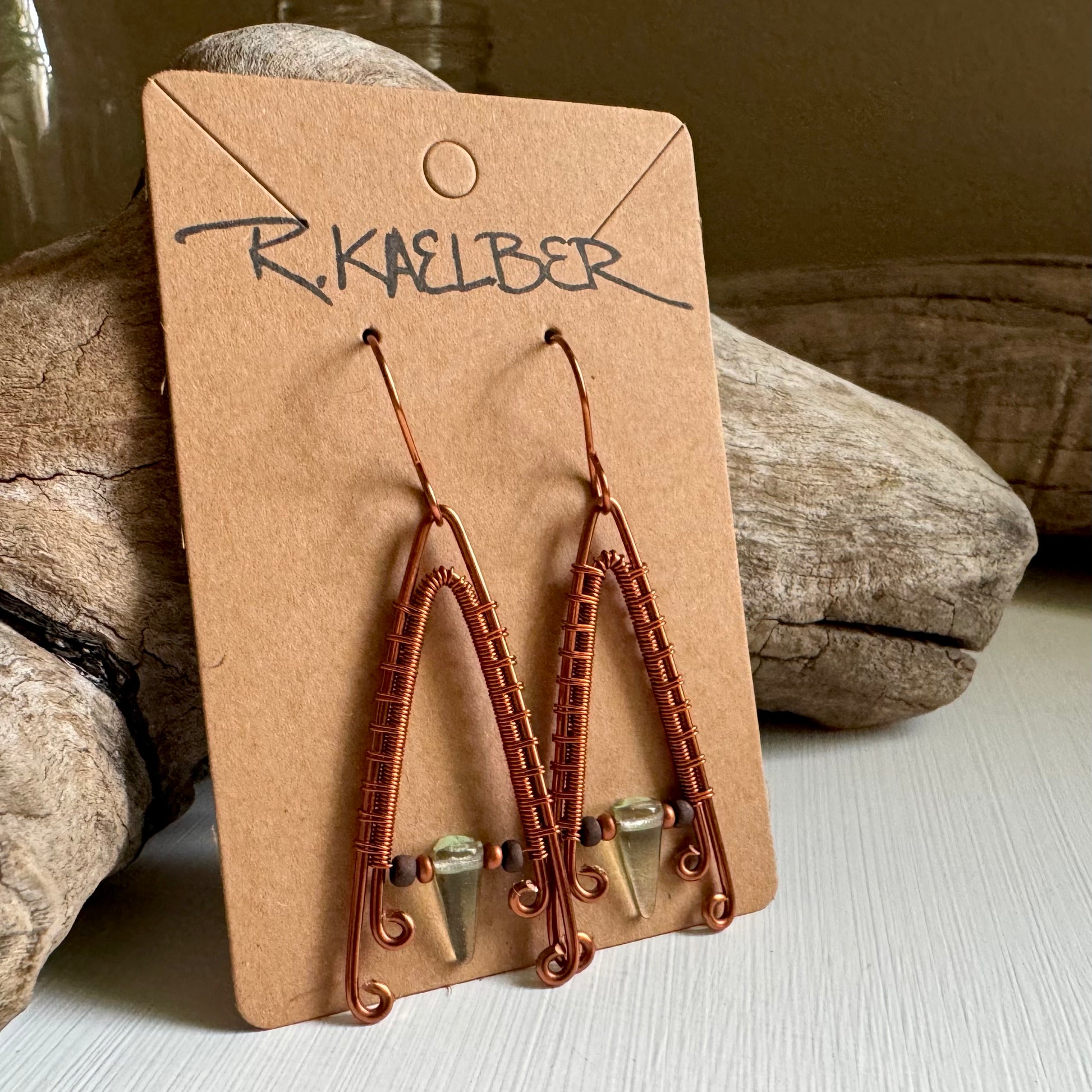 Fluorite and Copper Triangle Earrings - R.Kaelber Art