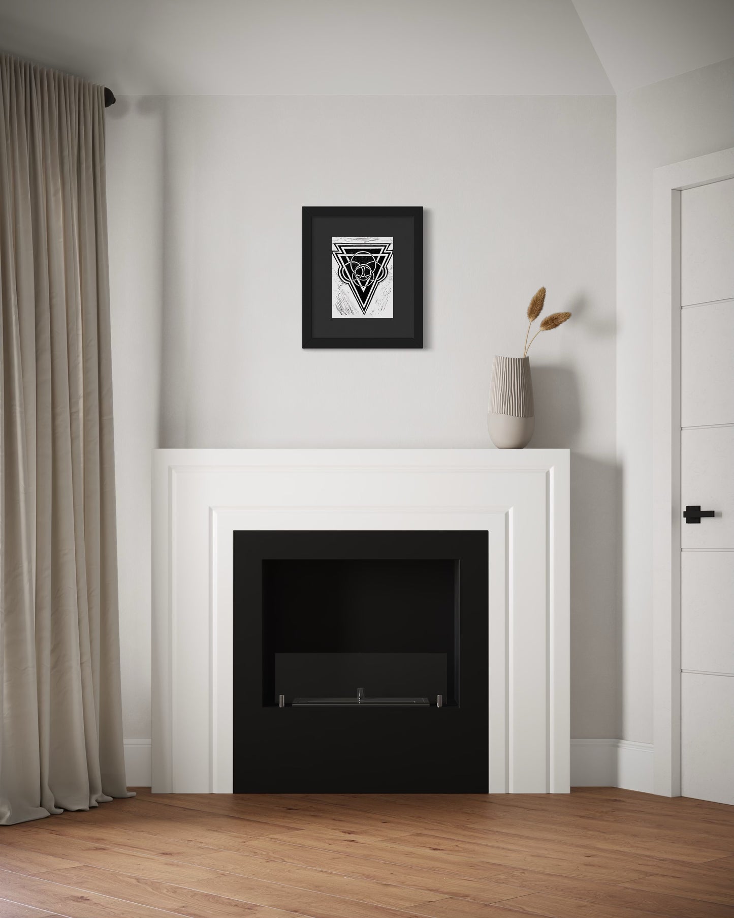 Energy Direction 1/10 Framed - Original Linocut Print with Black Ink on Paper