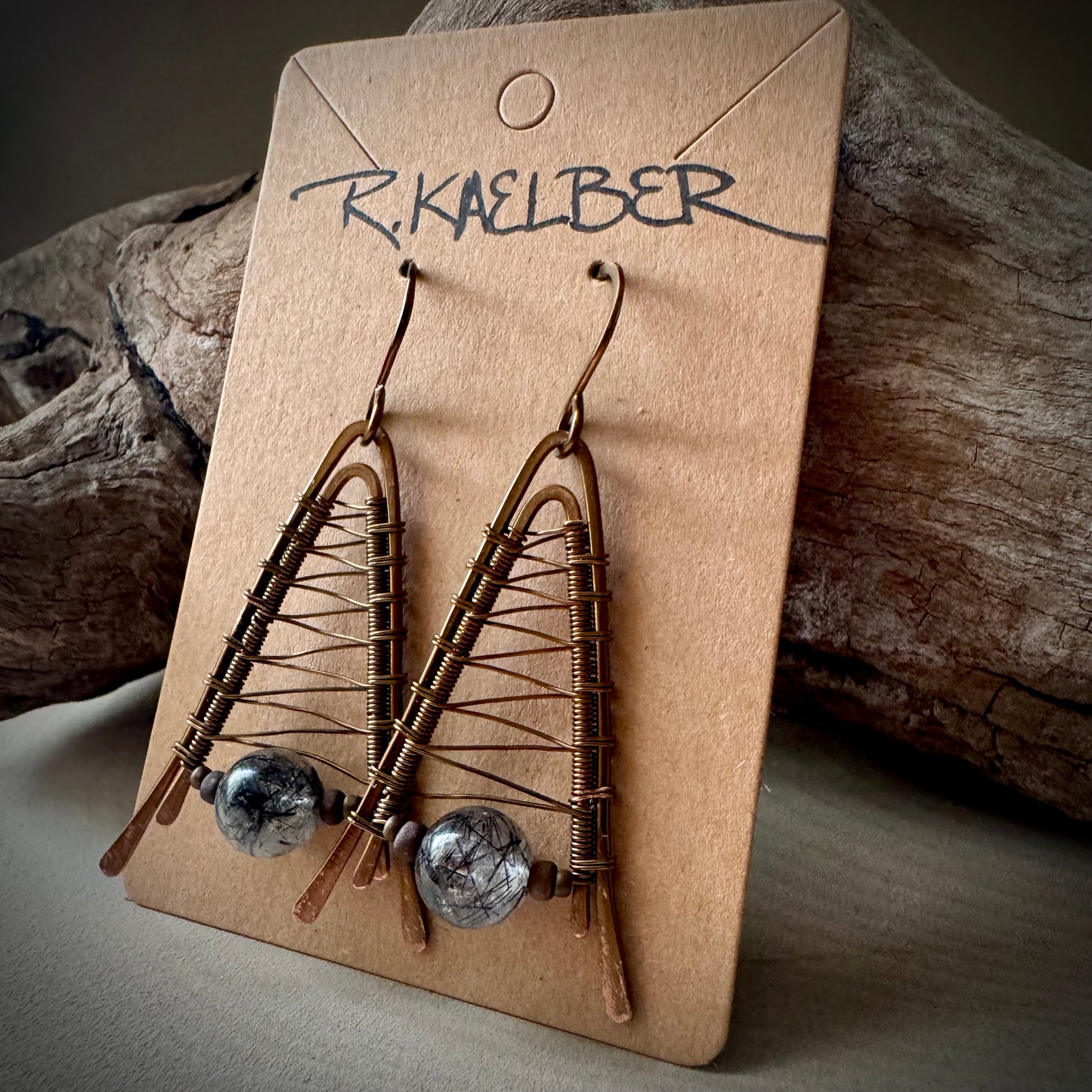Tourmalinated Quartz Wire Wrap A-Frame Earrings