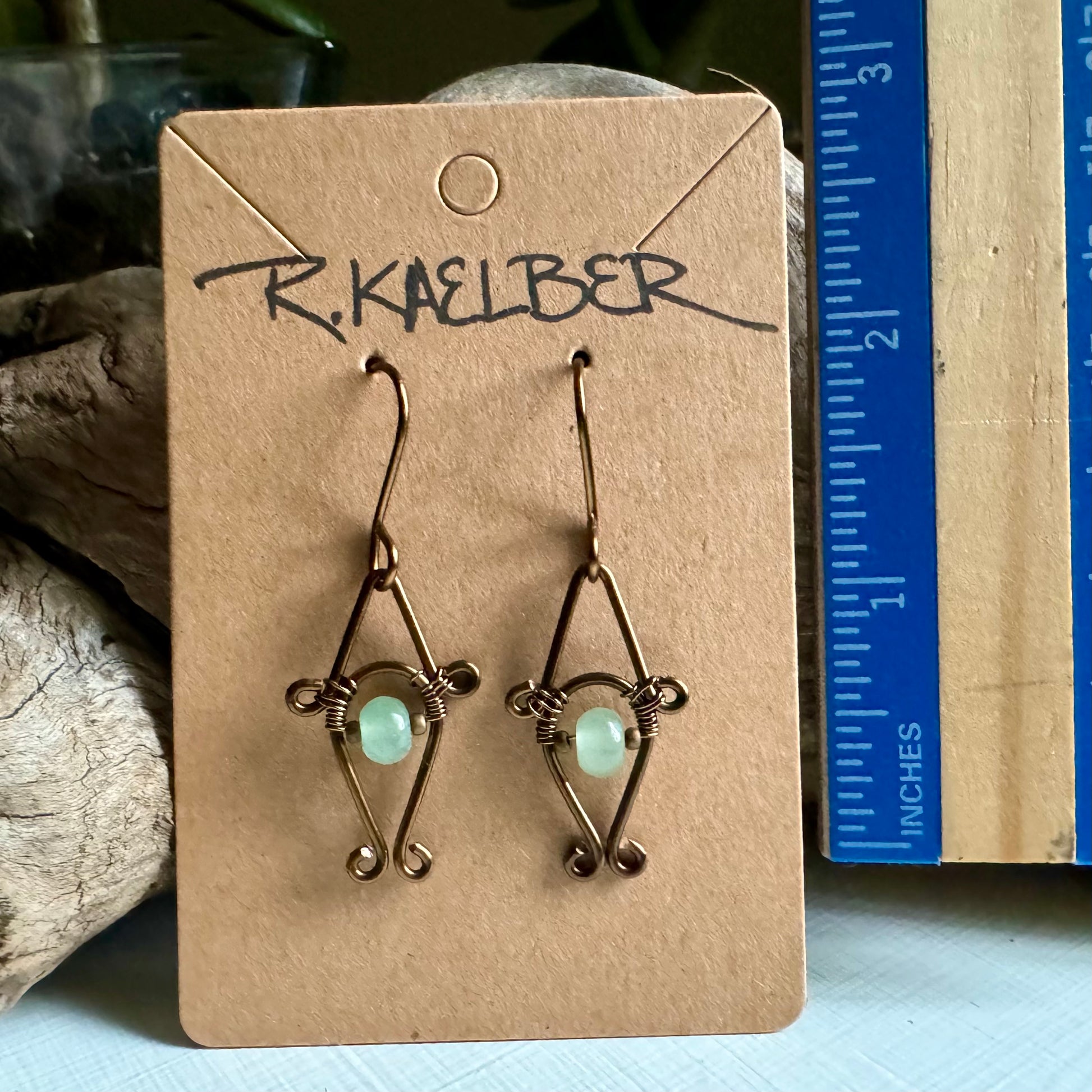 Aventurine and Antique Bronze Small Dangle Earrings - R.Kaelber Art