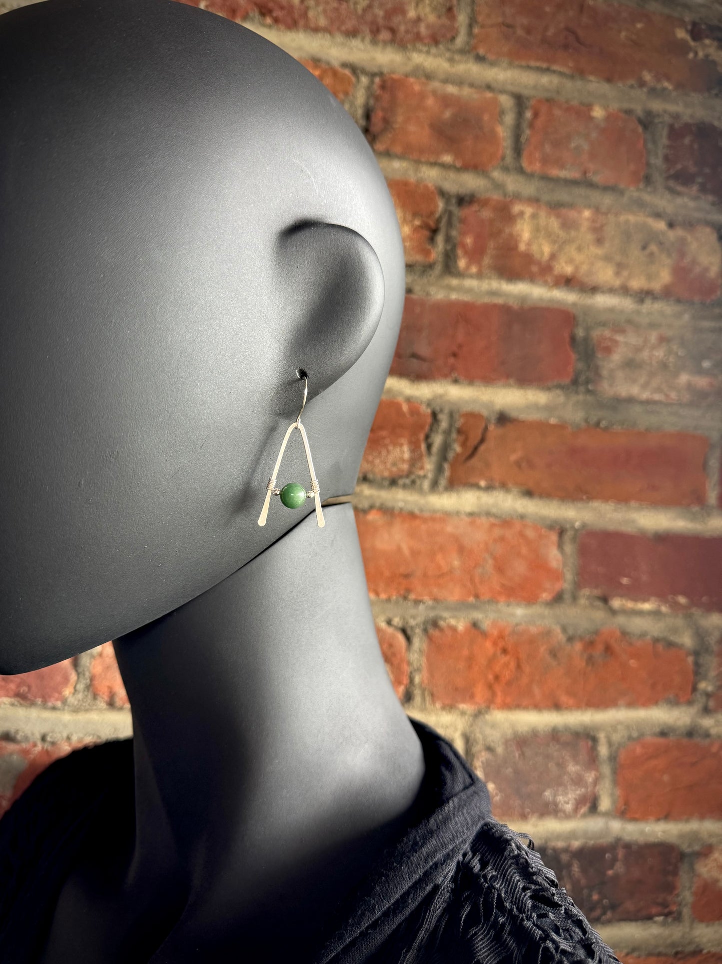 Jade A-Frame Earrings with Hammered Sterling Silver
