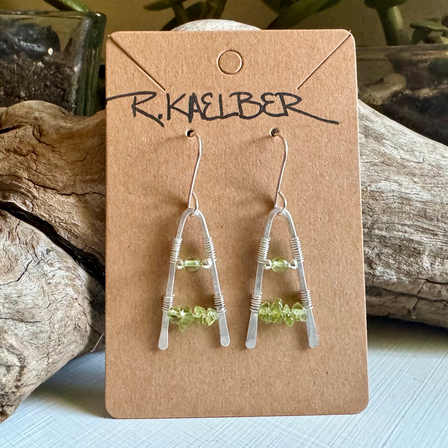 Peridot and Hammered Sterling Silver A-Frame Earrings - Made to Order