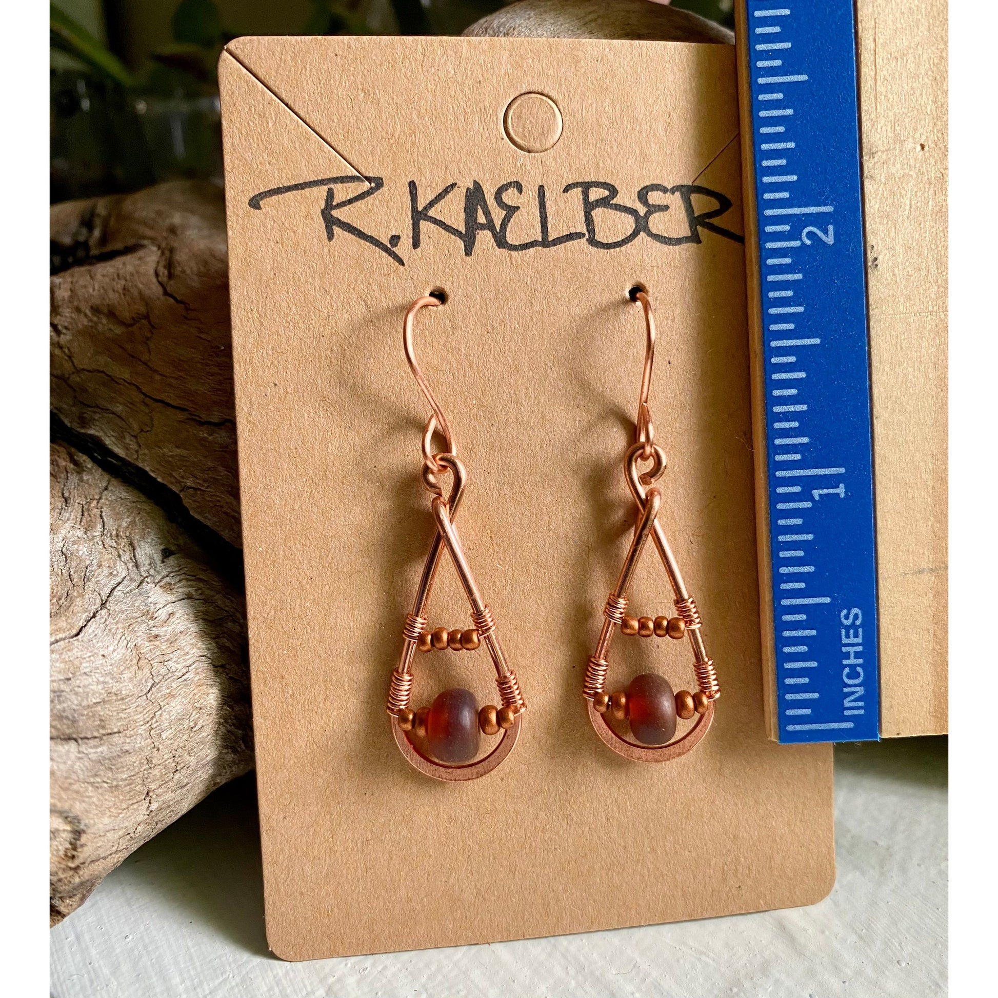 Horn and Copper Teardrop Earrings - R.Kaelber Art