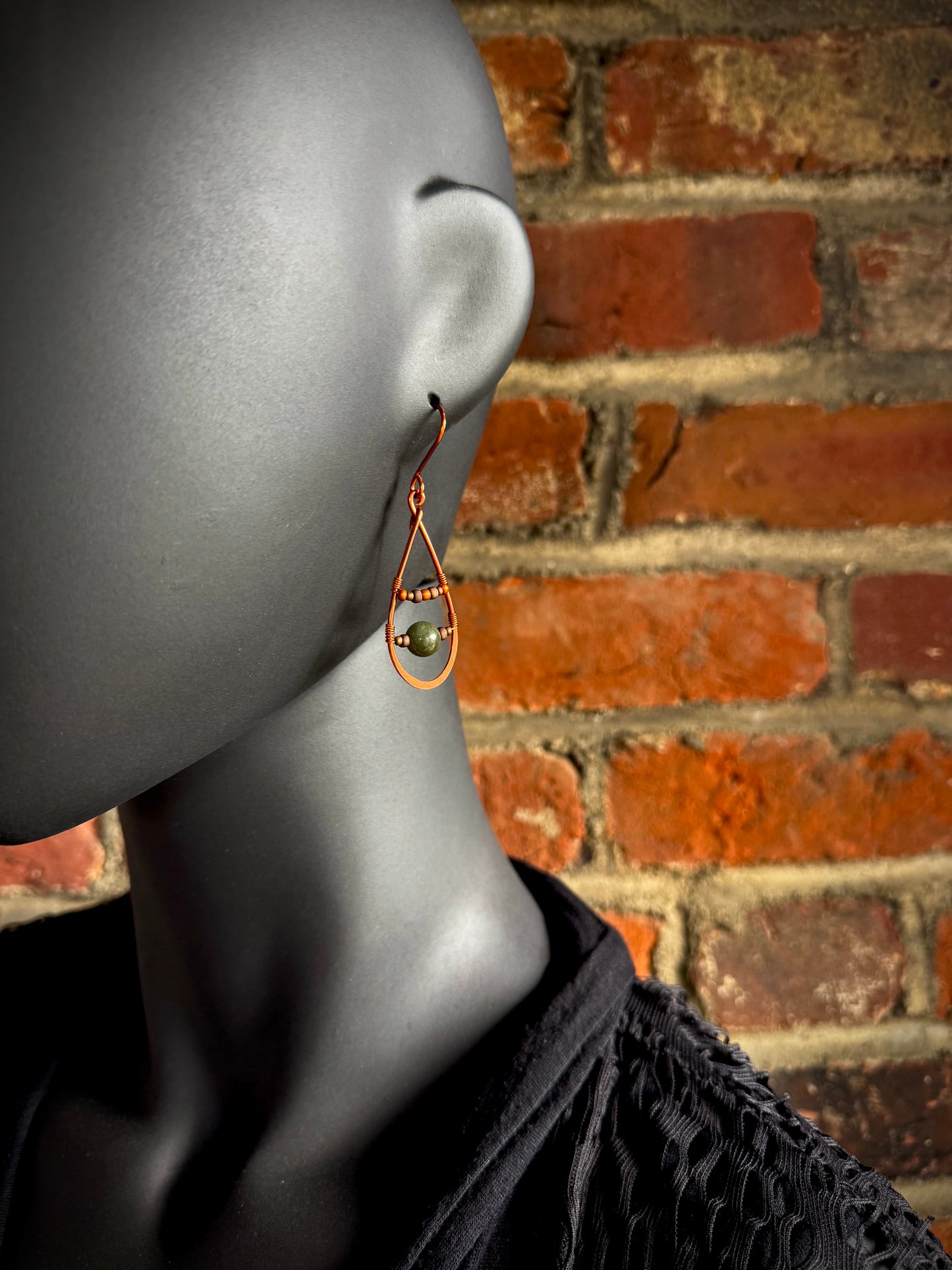 Jade and Copper Teardrop Earrings