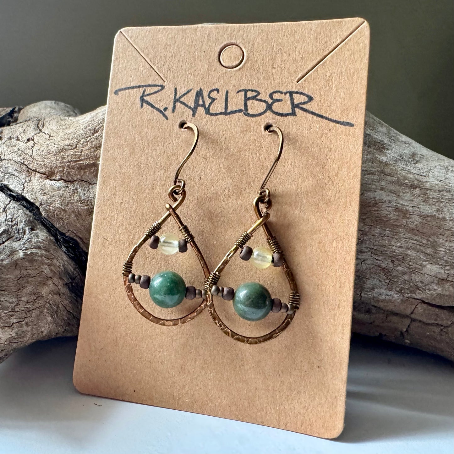 Prehnite, Jade, and Antique Bronze Teardrop Earrings - Made to Order