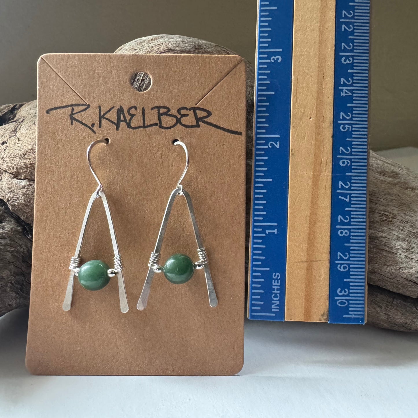 Jade A-Frame Earrings with Hammered Sterling Silver