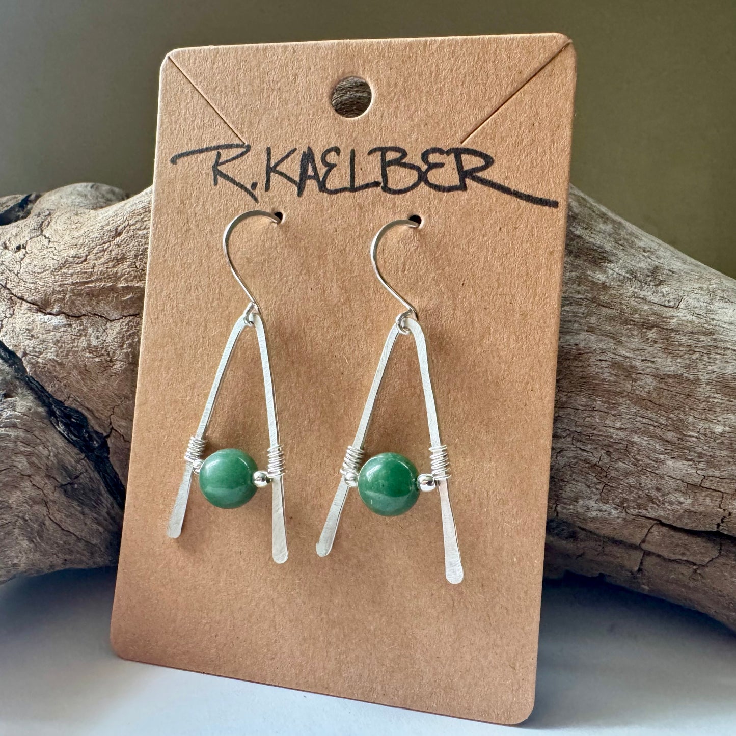 Jade A-Frame Earrings with Hammered Sterling Silver