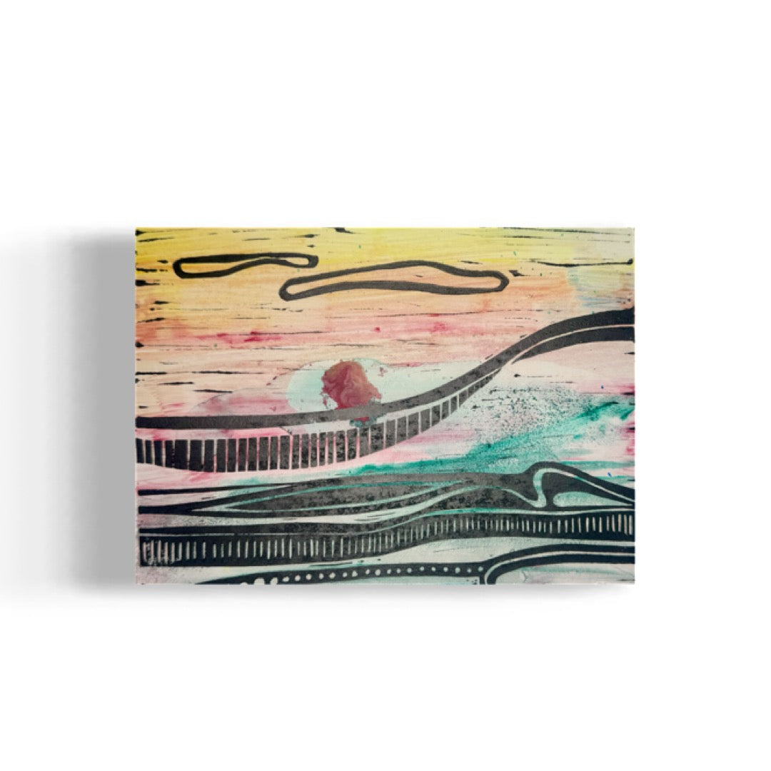 Kalapaki Beach Edition Variable of 10 with Acrylic - Original Linocut Print with Black Ink on Paper