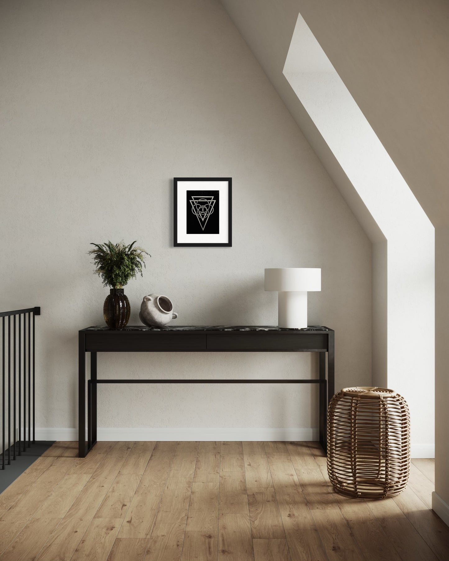 Energy Direction (Black background) 9/9 Framed - Original Linocut Print with Black Ink on Paper