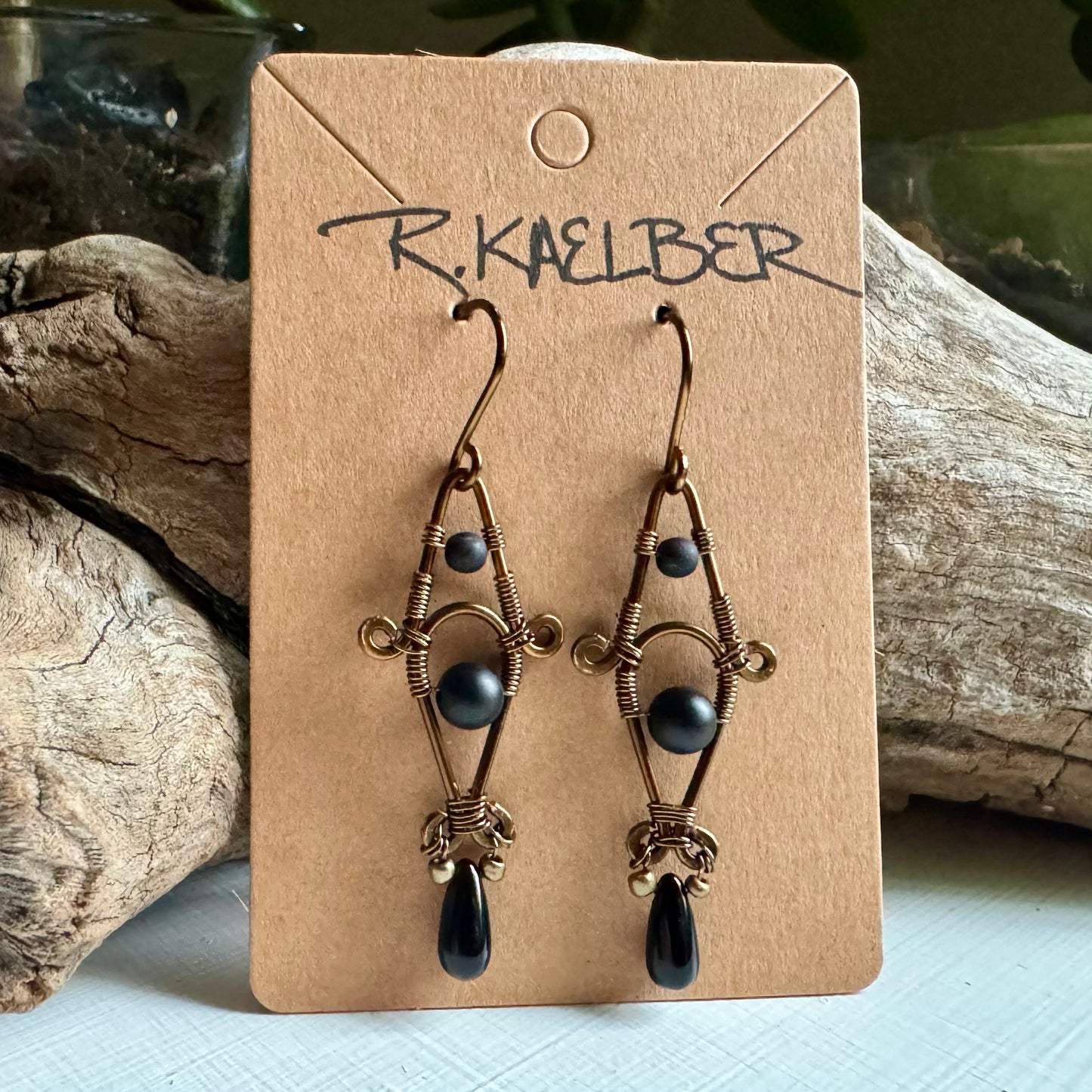 Onyx and Antique Bronze Dangle Earrings - Made to Order