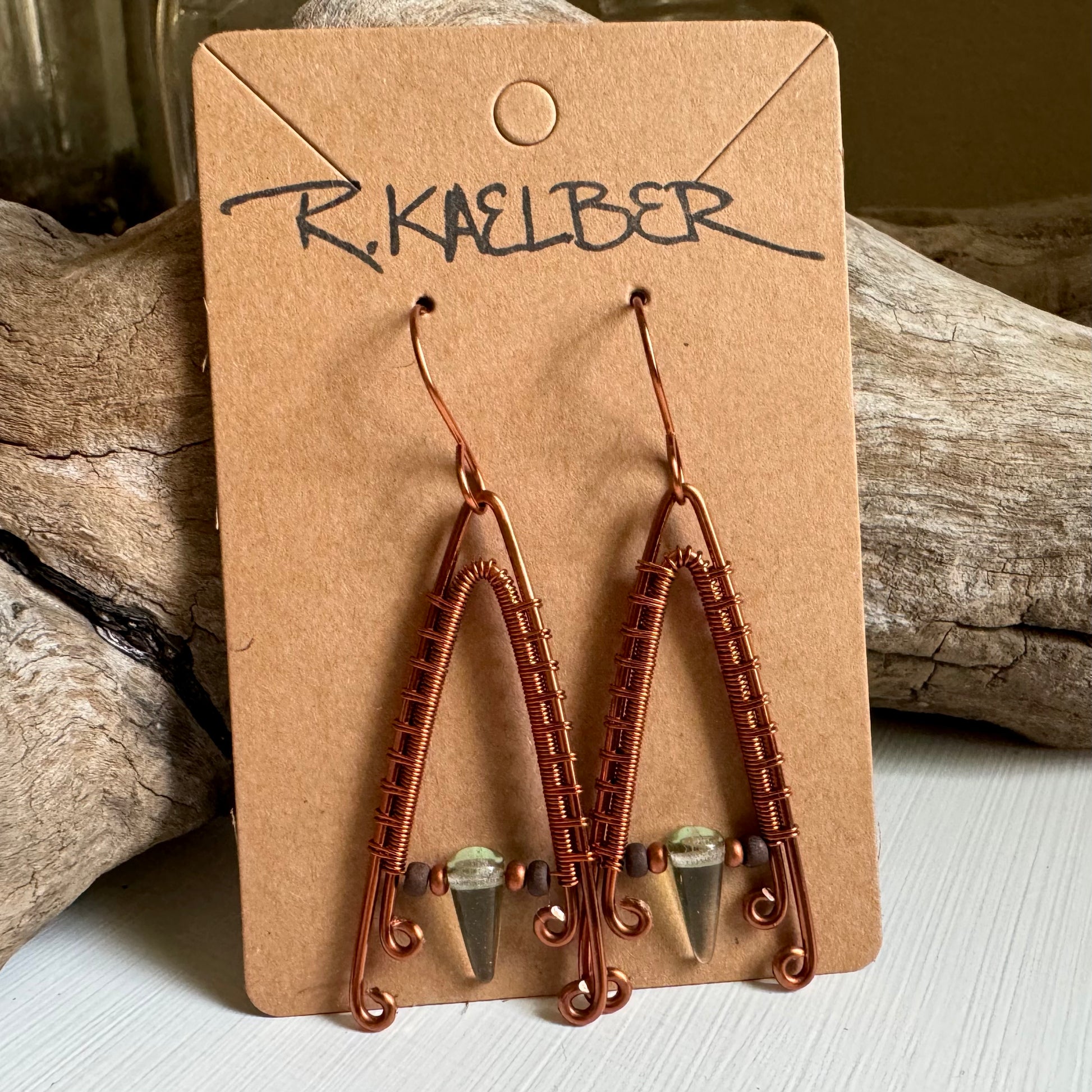 Fluorite and Copper Triangle Earrings - R.Kaelber Art