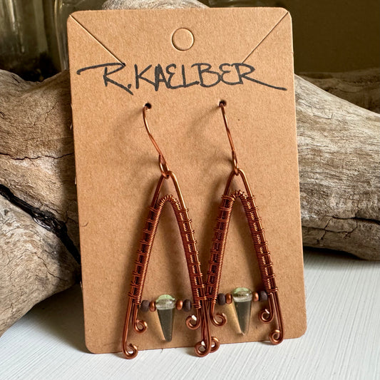 Fluorite and Copper Triangle Earrings - R.Kaelber Art