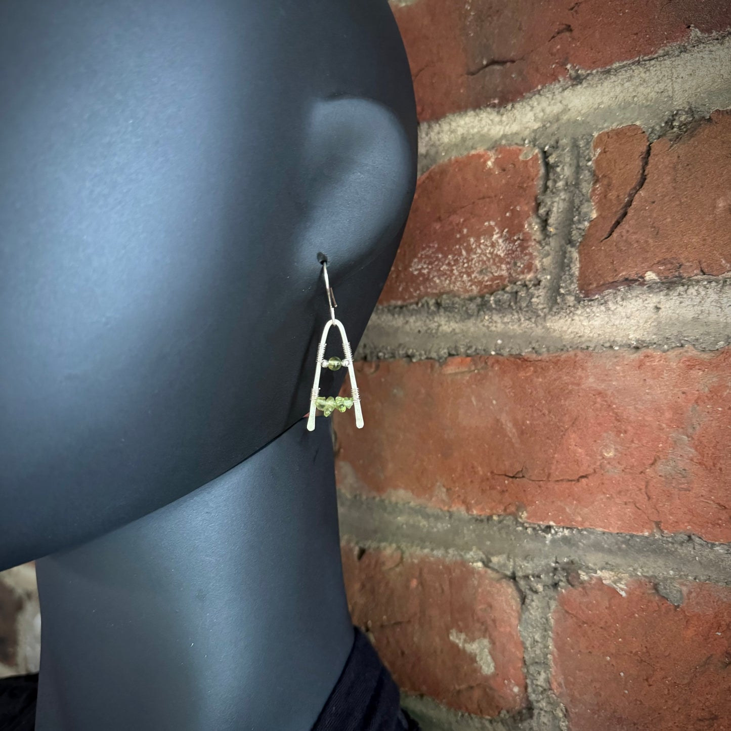 Peridot and Hammered Sterling Silver A-Frame Earrings - Made to Order