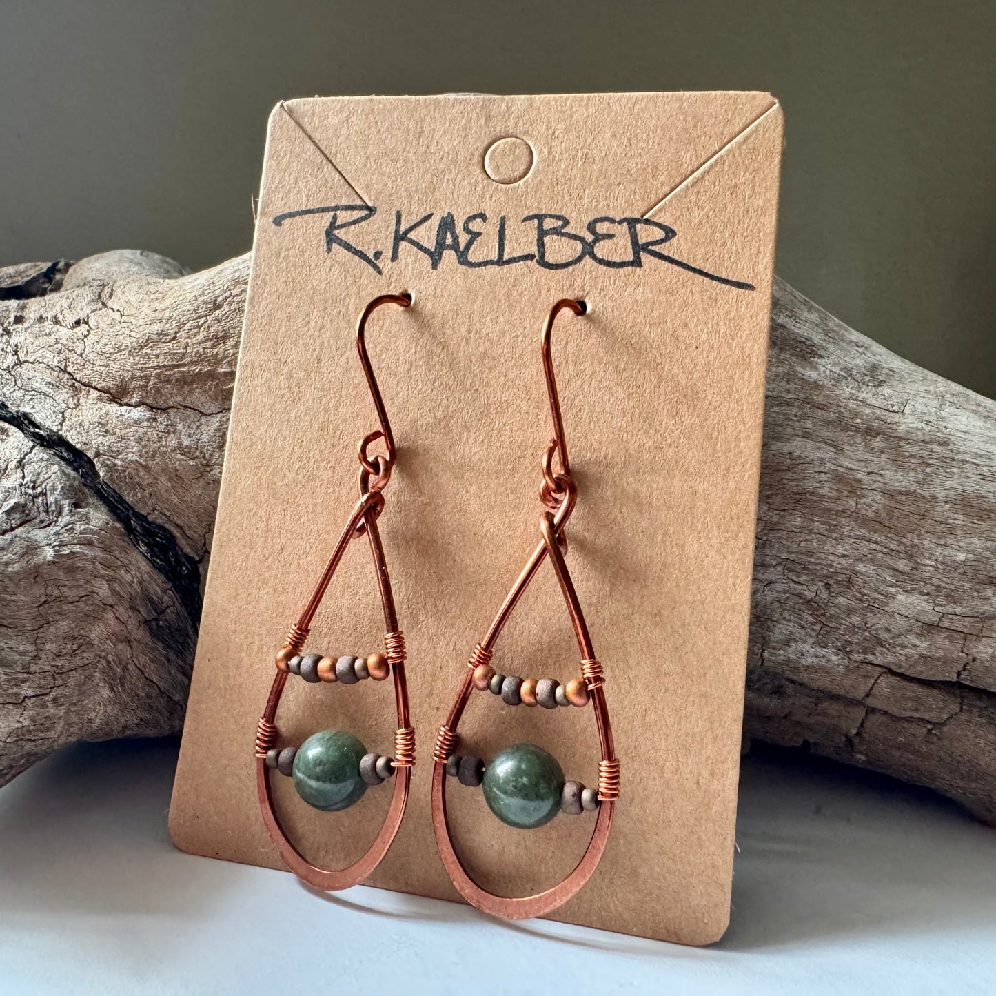 Jade and Copper Teardrop Earrings