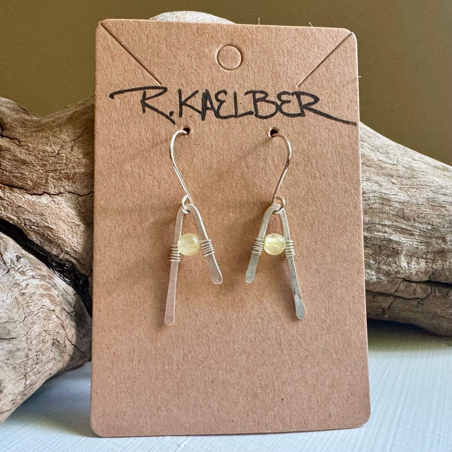 Prehnite and Hammered Sterling Silver A-Frame Earrings - Made to Order