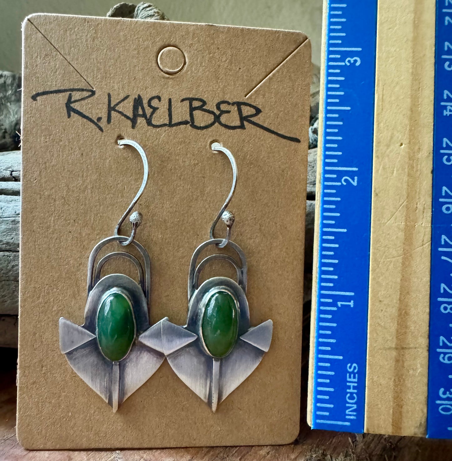 Sterling Silver and Jade Spade Earrings - R.Kaelber Art