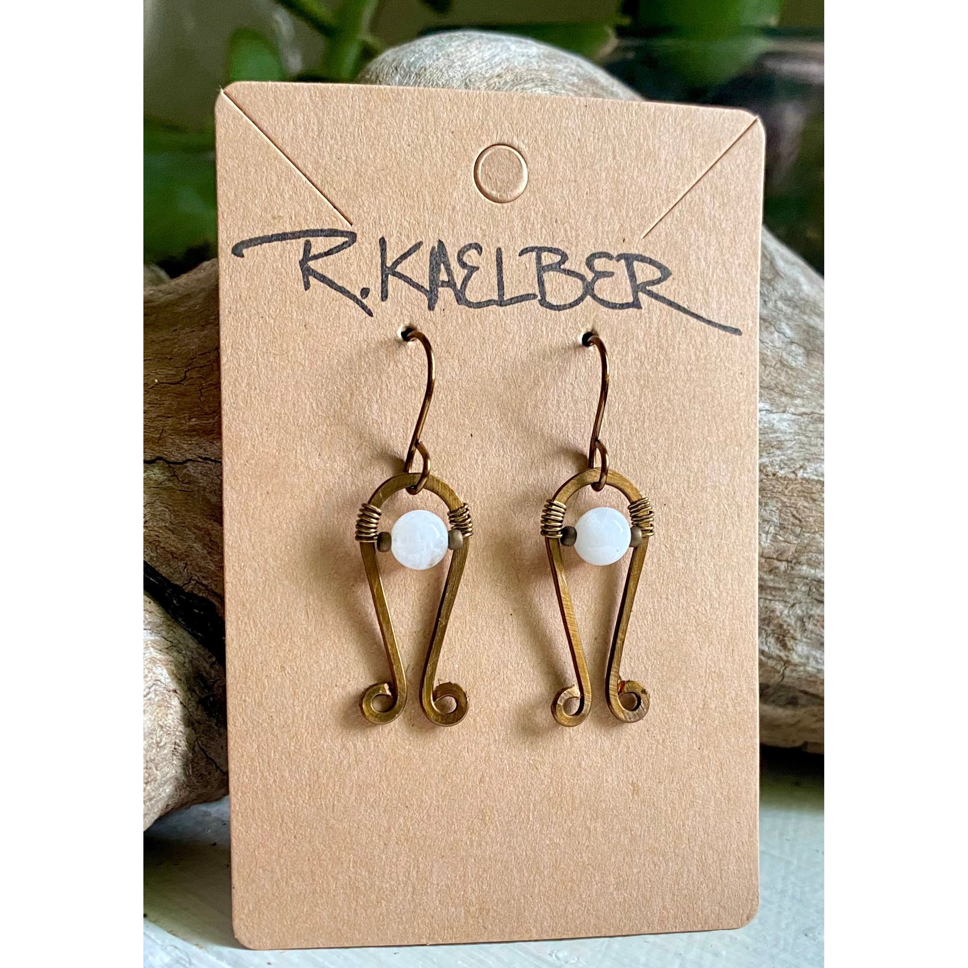 Rainbow Moonstone and Antique Bronze Small Dangle Earrings - R.Kaelber Art