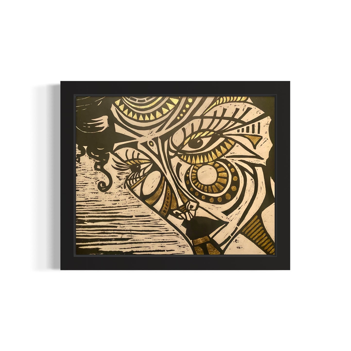 Ruby 1/1 - Original Black Ink Woodblock Print with Gold Leaf accent