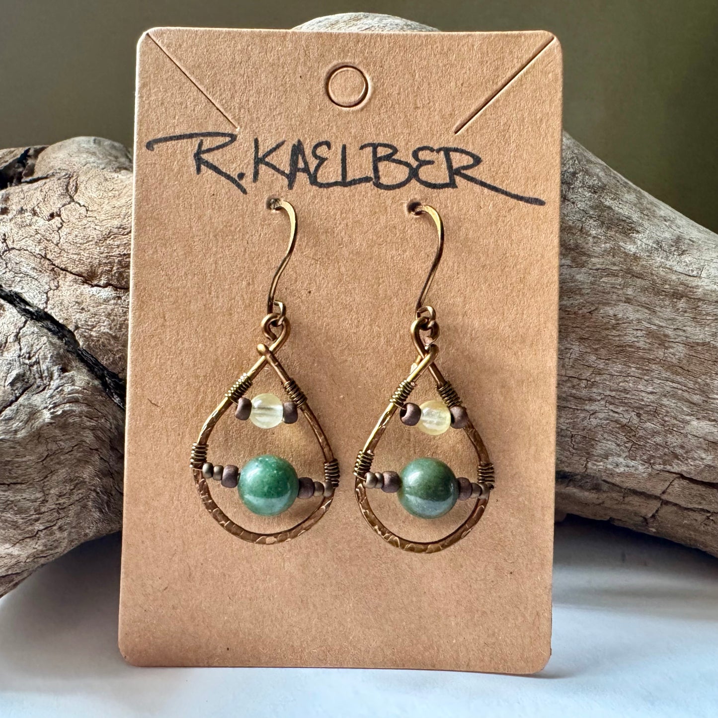 Prehnite, Jade, and Antique Bronze Teardrop Earrings - Made to Order