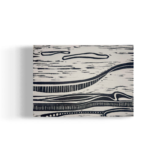 Kalapaki Beach Edition of 3- Original Linocut Print with Black Ink on Paper