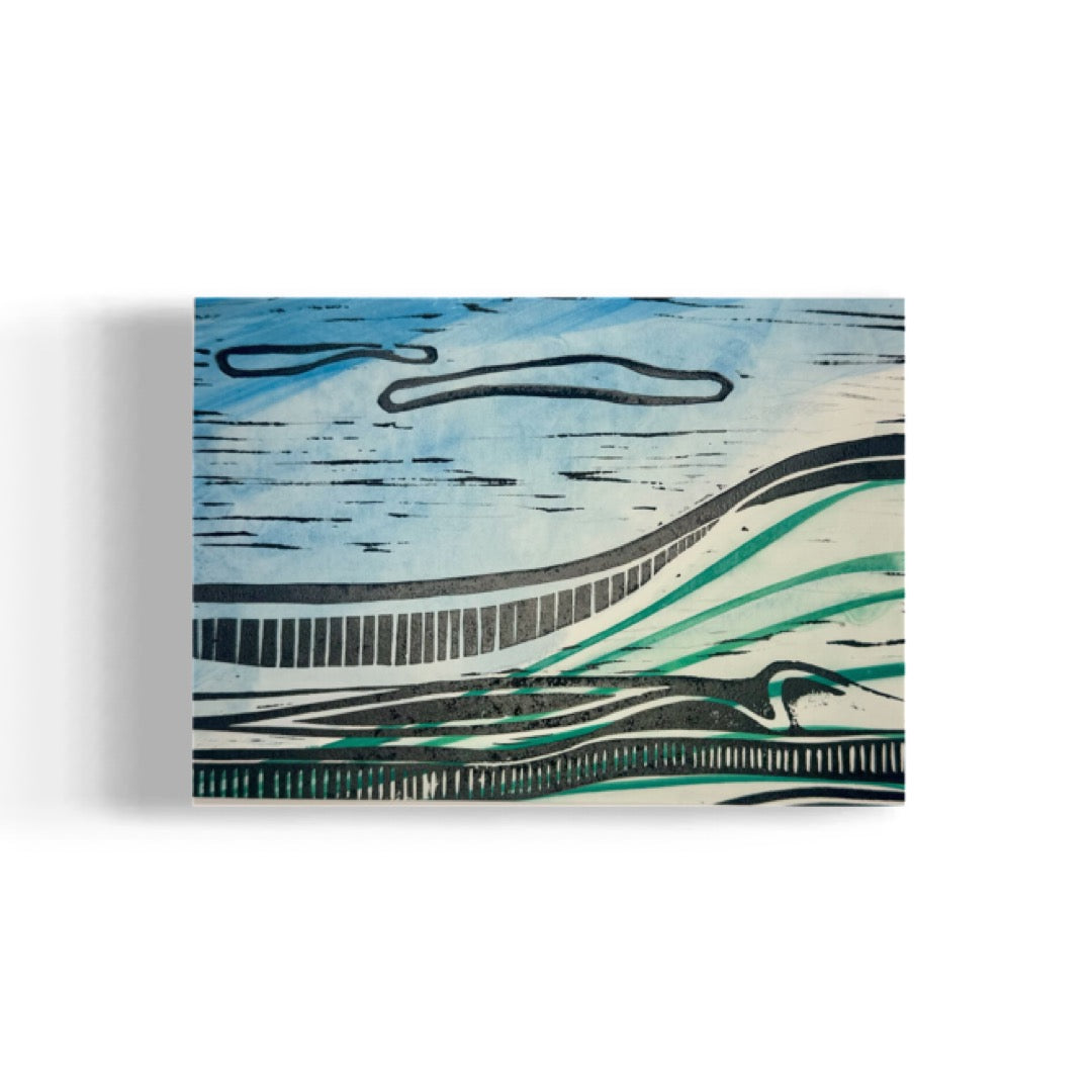 Kalapaki Beach Edition Variable of 15 with Watercolor - Original Linocut Print with Black Ink on Paper