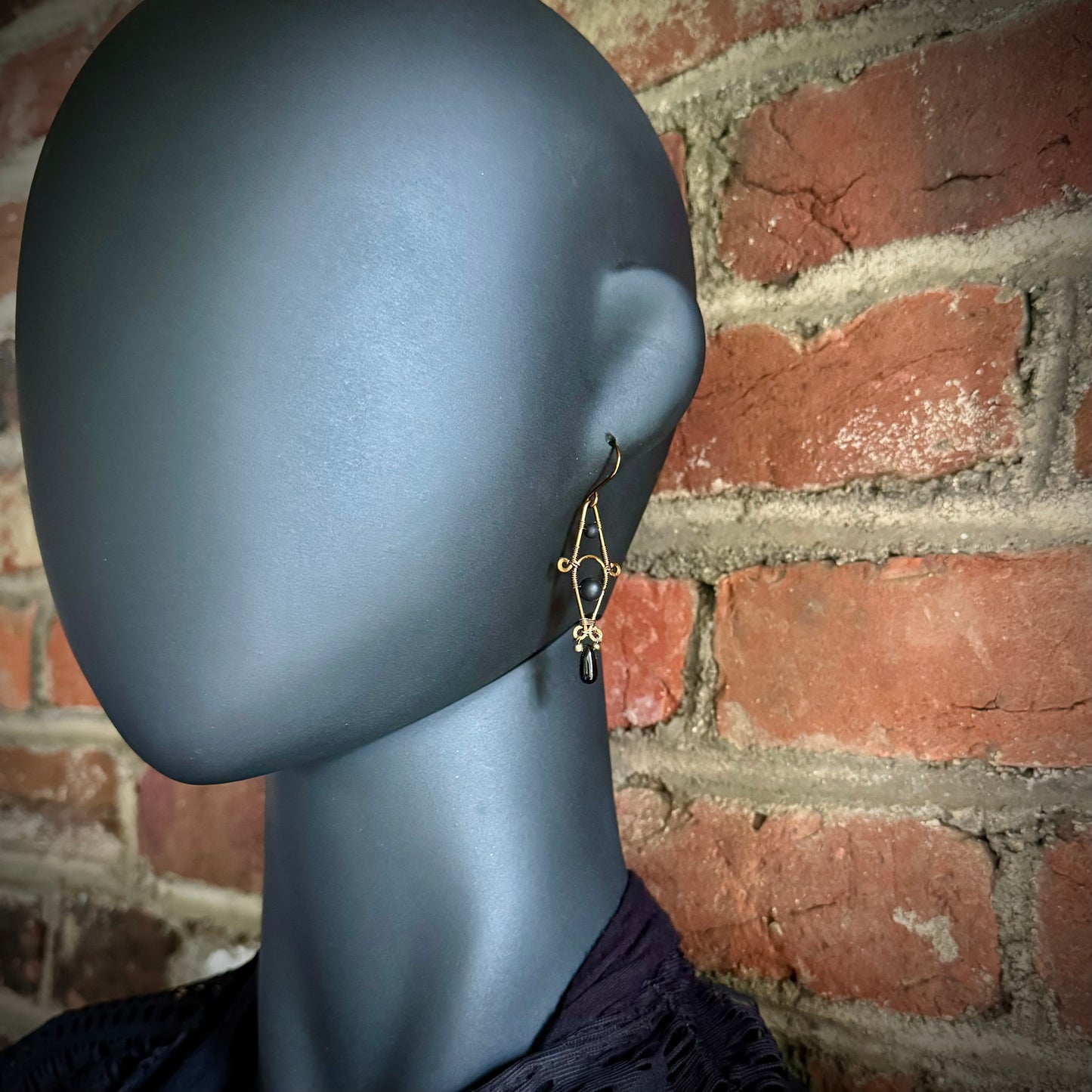 Onyx and Antique Bronze Dangle Earrings - Made to Order